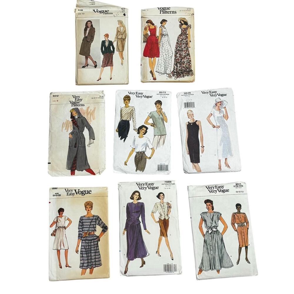 Lot of 8 vintage Vogue patterns mostly used some new uncut multiple sizes